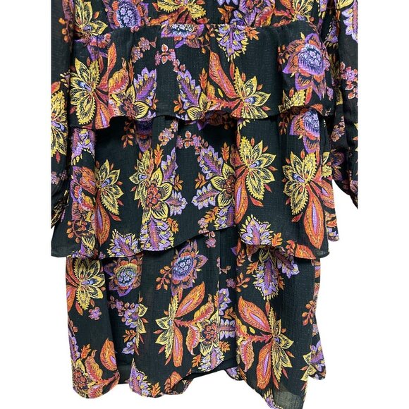 Vero Moda Women's Black Floral Long Sleeve V-Neck Short Dress Ruffle Size Small - Picture 3 of 6